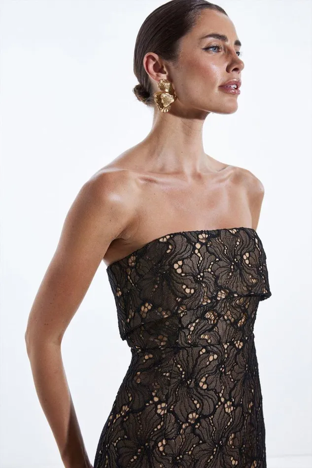 Dresses Women Karen Millen Lace Bandeau Woven Midi Dress Black
