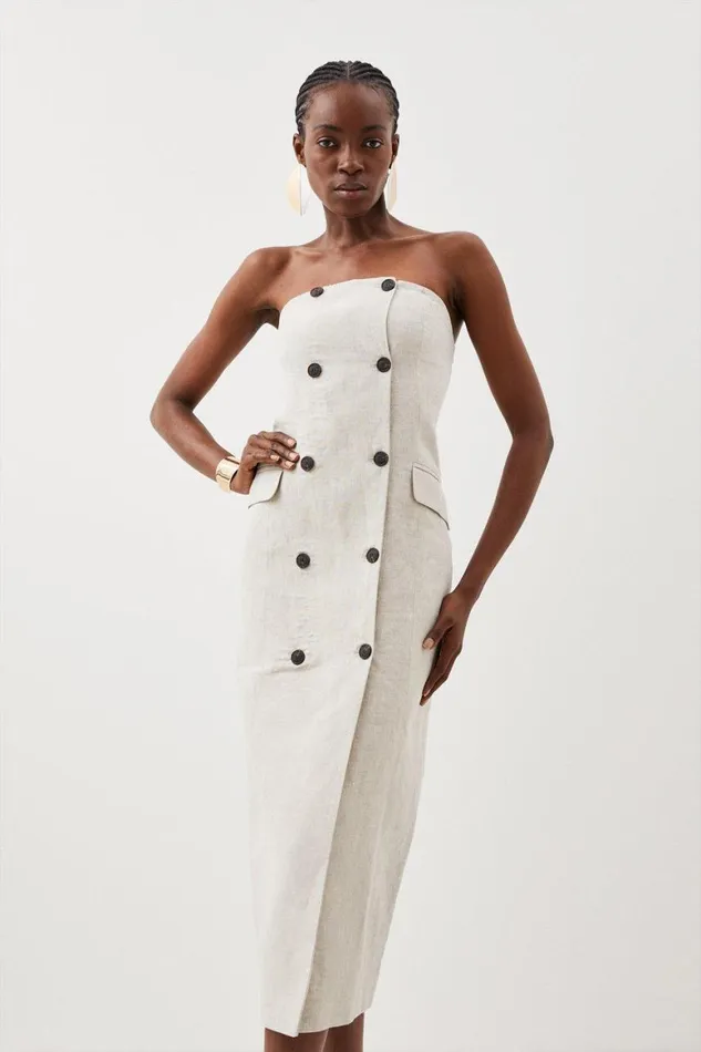 Dresses Women Karen Millen Linen Bandeau Pencil Dress Pale Grey