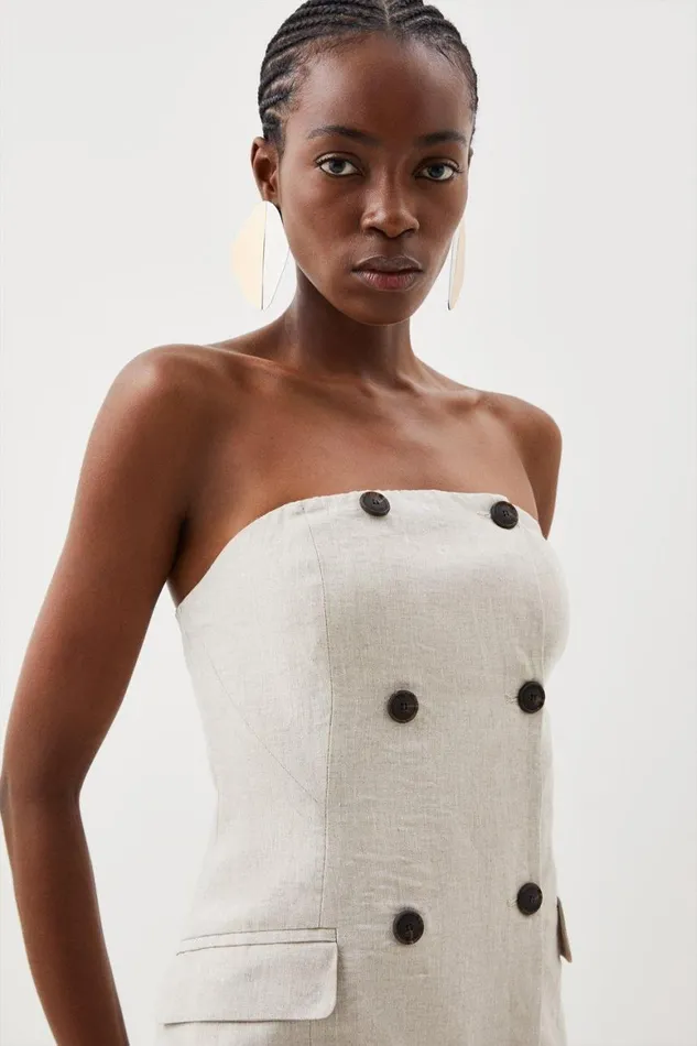 Dresses Women Karen Millen Linen Bandeau Pencil Dress Pale Grey