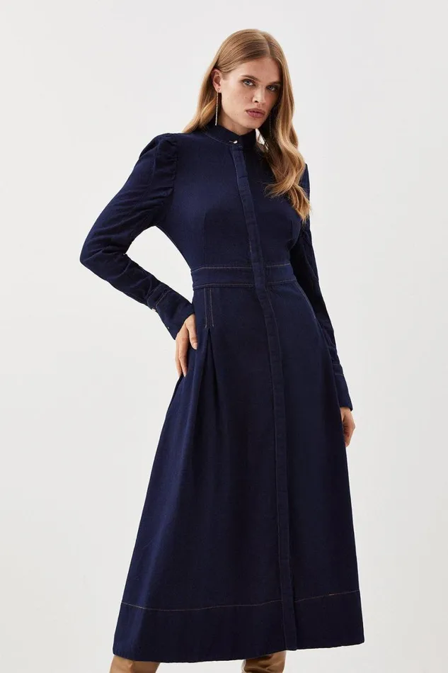 Dresses Women Karen Millen Lydia Millen Petite Tencel Denim Woven Midi Shirt Dress Indigo