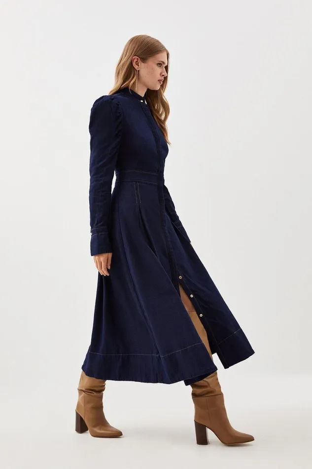 Dresses Women Karen Millen Lydia Millen Petite Tencel Denim Woven Midi Shirt Dress Indigo