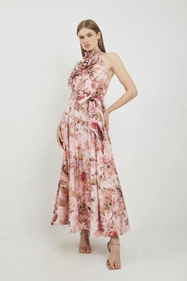 Dresses Women Karen Millen Lydia Millen Rosette Ruffle Woven Maxi Halter Dress Floral