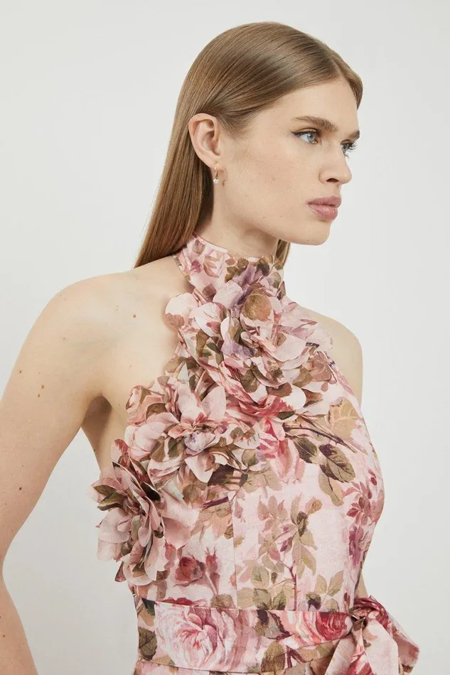 Dresses Women Karen Millen Lydia Millen Rosette Ruffle Woven Maxi Halter Dress Floral