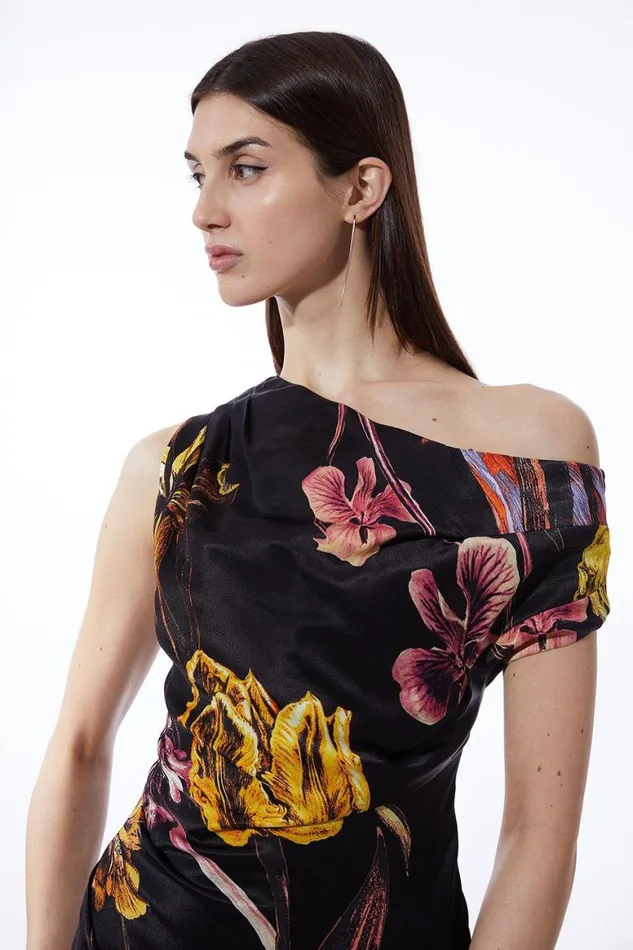 Dresses Women Karen Millen Midnight Floral Print Satin Back Crepe Woven Maxi Dress Black