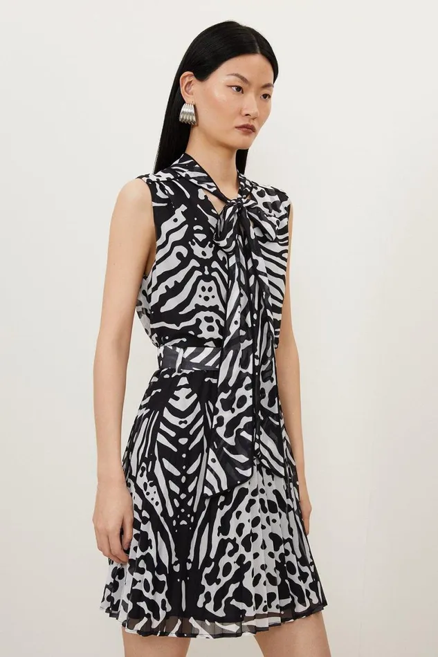 Dresses Women Karen Millen Petite Animal Print Georgette Woven Tie Neck Mini Dress Black Dresses Women Karen Millen Petite Animal Print Georgette Woven Tie Neck Mini Dress Black