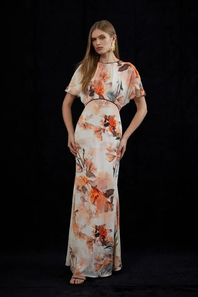 Dresses Women Karen Millen Petite Blurred Floral Woven Column Angel Sleeve Maxi Dress Floral Dresses Women Karen Millen Petite Blurred Floral Woven Column Angel Sleeve Maxi Dress Floral