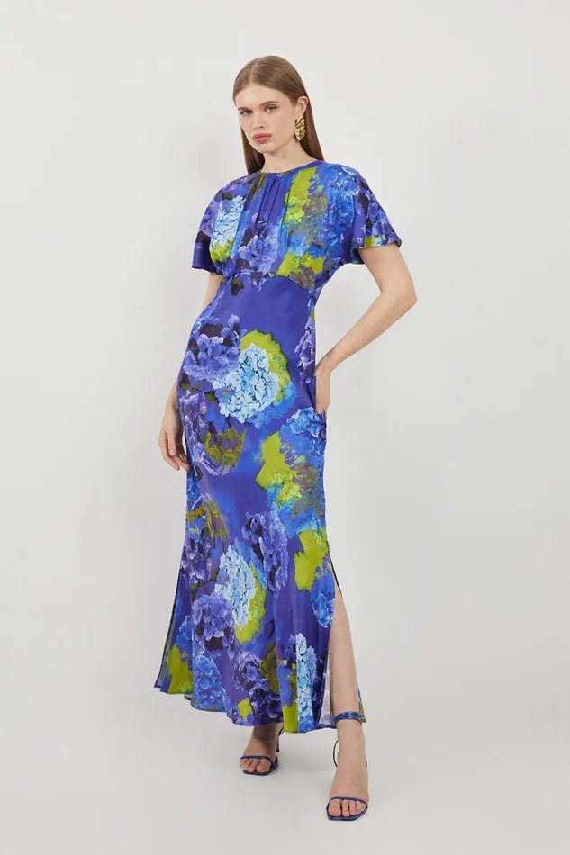 Dresses Women Karen Millen Petite Bright Floral Print Satin Back Crepe Woven Maxi Dress Purple Dresses Women Karen Millen Petite Bright Floral Print Satin Back Crepe Woven Maxi Dress Purple