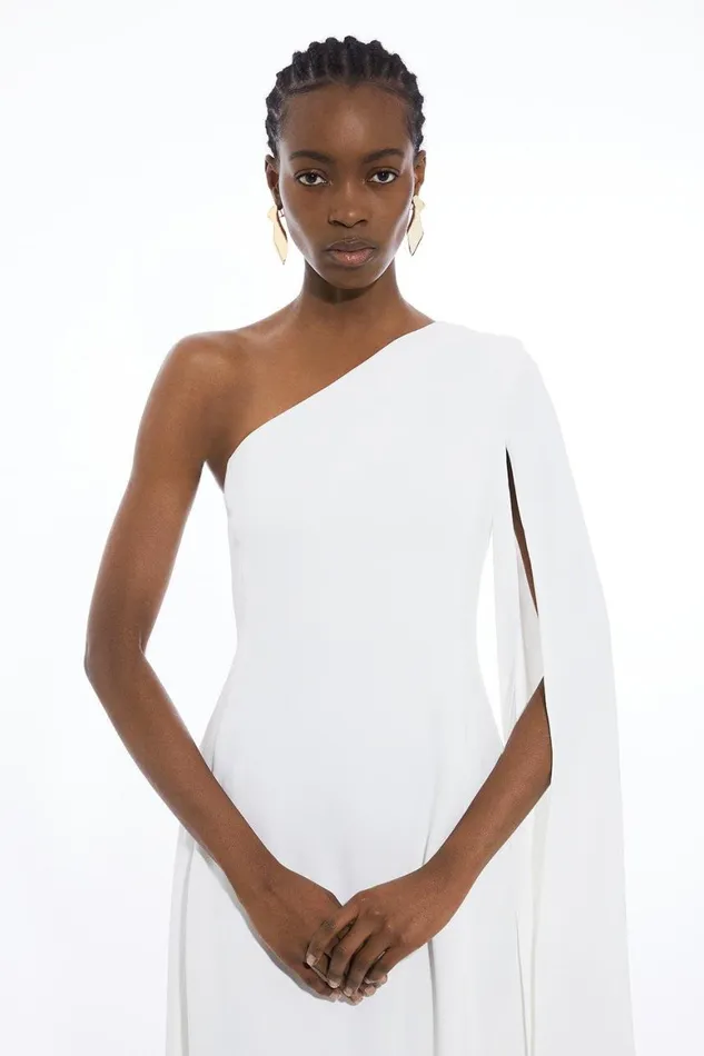 Dresses Women Karen Millen Petite Compact Stretch Viscose One Shoulder Full Skirt Dress Ivory
