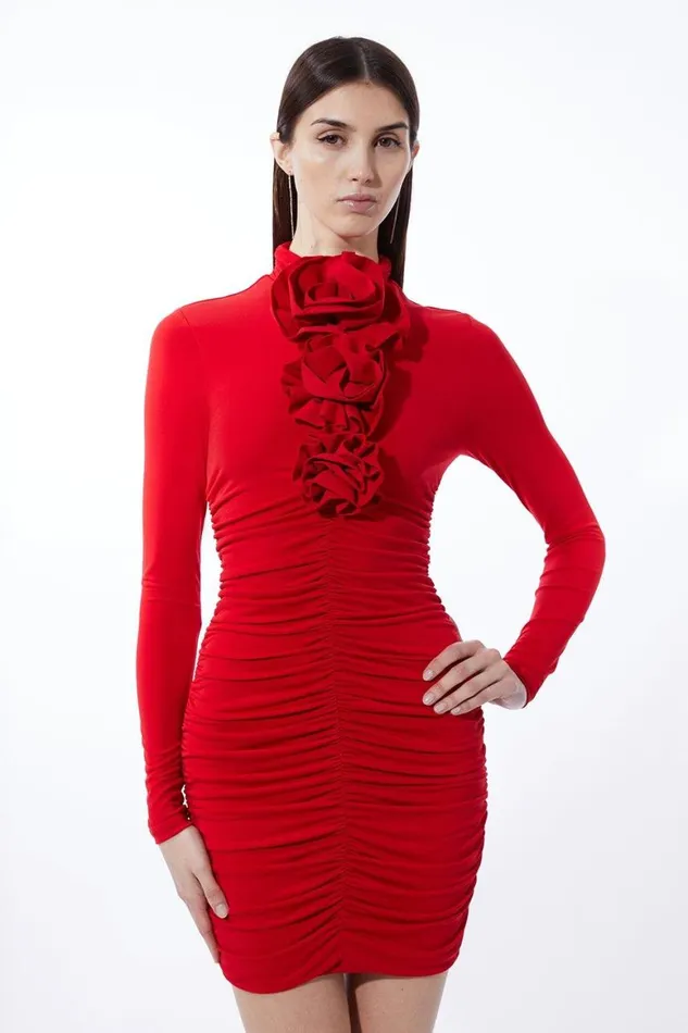 Dresses Women Karen Millen Petite Contrast Jersey Rosette Mini Dress Red