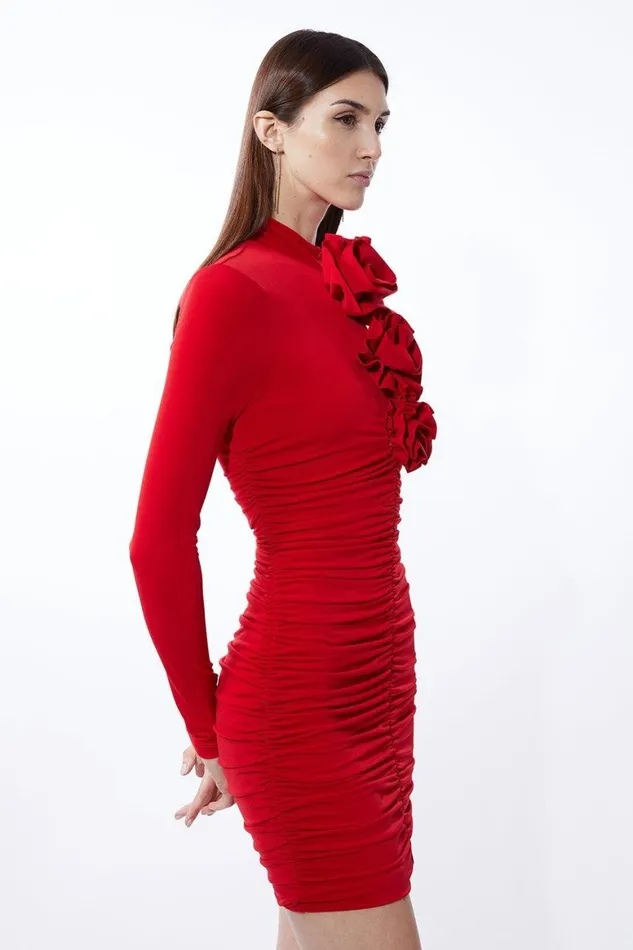Dresses Women Karen Millen Petite Contrast Jersey Rosette Mini Dress Red