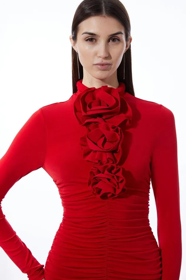 Dresses Women Karen Millen Petite Contrast Jersey Rosette Mini Dress Red