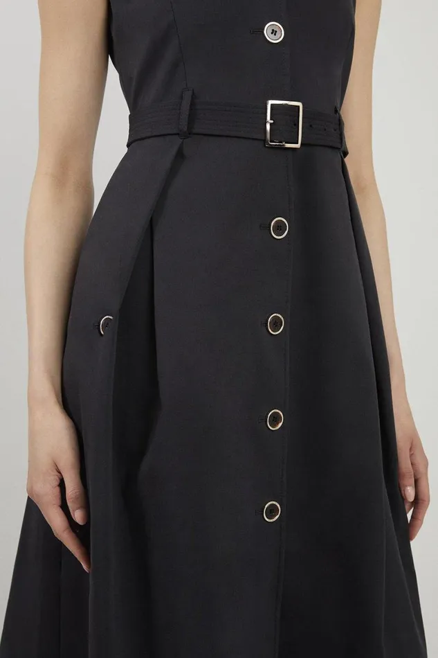 Dresses Women Karen Millen Petite Halter Neck Belted Full Skirted Shirt Dress Black