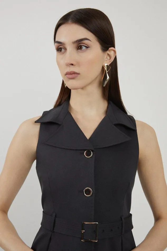 Dresses Women Karen Millen Petite Halter Neck Belted Full Skirted Shirt Dress Black