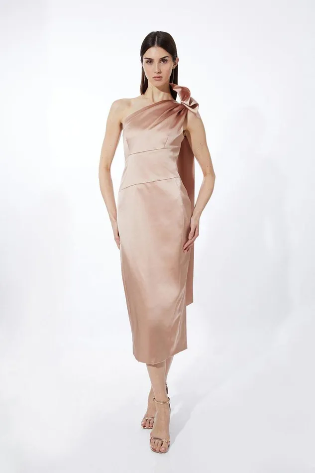 Dresses Women Karen Millen Petite Italian Satin Drape Shoulder Tailored Midi Dress Champagne Dresses Women Karen Millen Petite Italian Satin Drape Shoulder Tailored Midi Dress Champagne