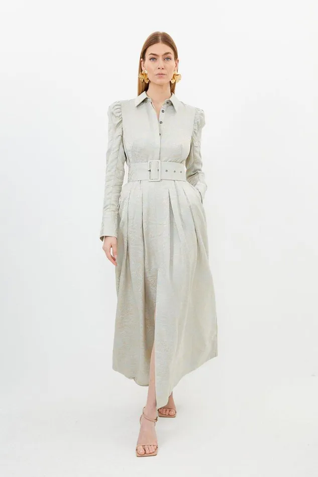 Dresses Women Karen Millen Petite Jacquard Woven Midi Dress Ivory