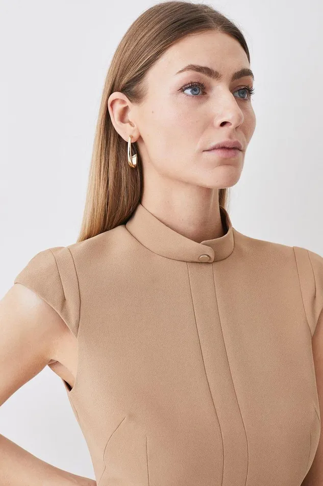 Dresses Women Karen Millen Petite Military Tailored Mini Dress Camel