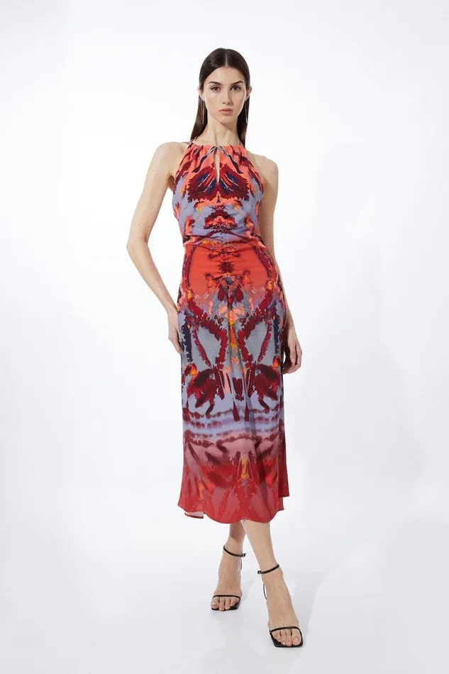 Dresses Women Karen Millen Petite Mirrored Print Satin Crepe Woven Maxi Dress Multi