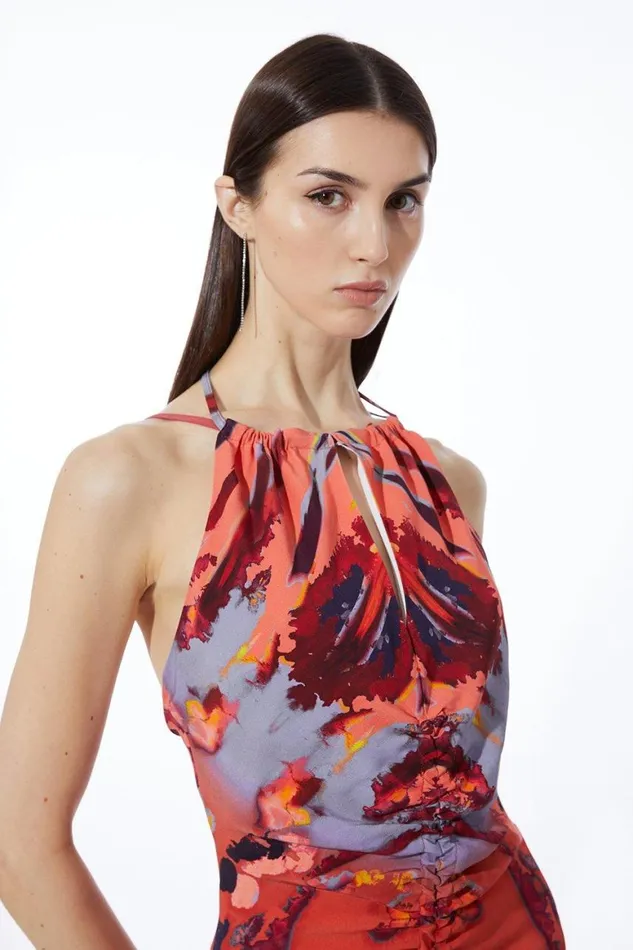 Dresses Women Karen Millen Petite Mirrored Print Satin Crepe Woven Maxi Dress Multi