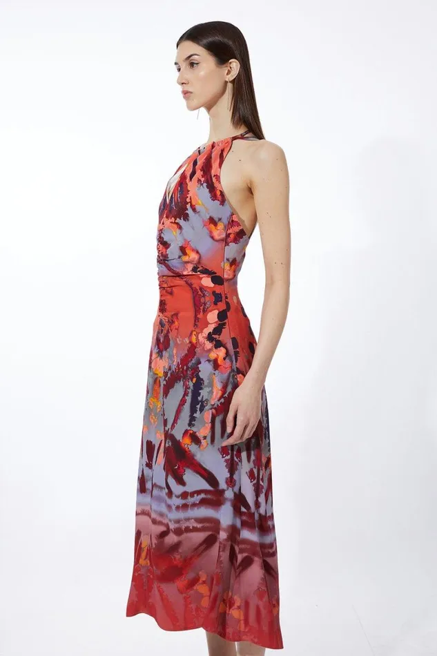 Dresses Women Karen Millen Petite Mirrored Print Satin Crepe Woven Maxi Dress Multi