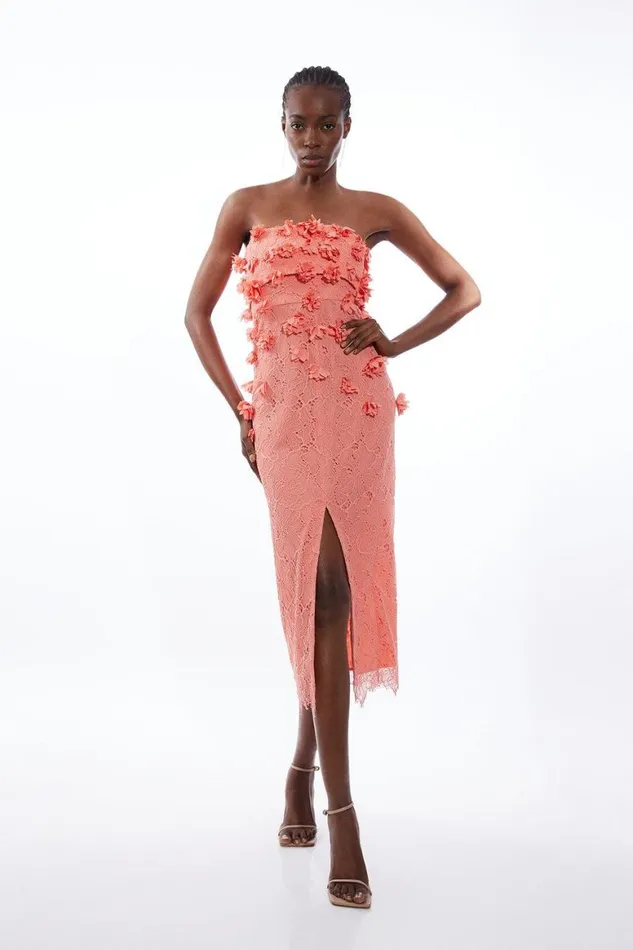 Dresses Women Karen Millen Petite Petal Floral Applique Lace Woven Bandeau Midi Dress Coral Dresses Women Karen Millen Petite Petal Floral Applique Lace Woven Bandeau Midi Dress Coral
