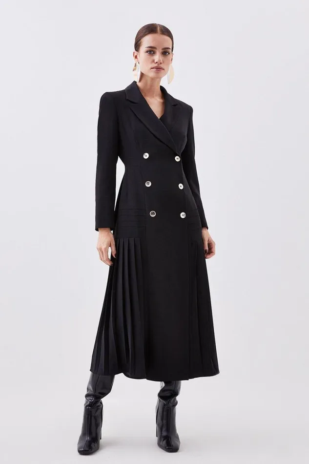 Dresses Women Karen Millen Petite Pleated Button Detailed Woven Midi Dress Black