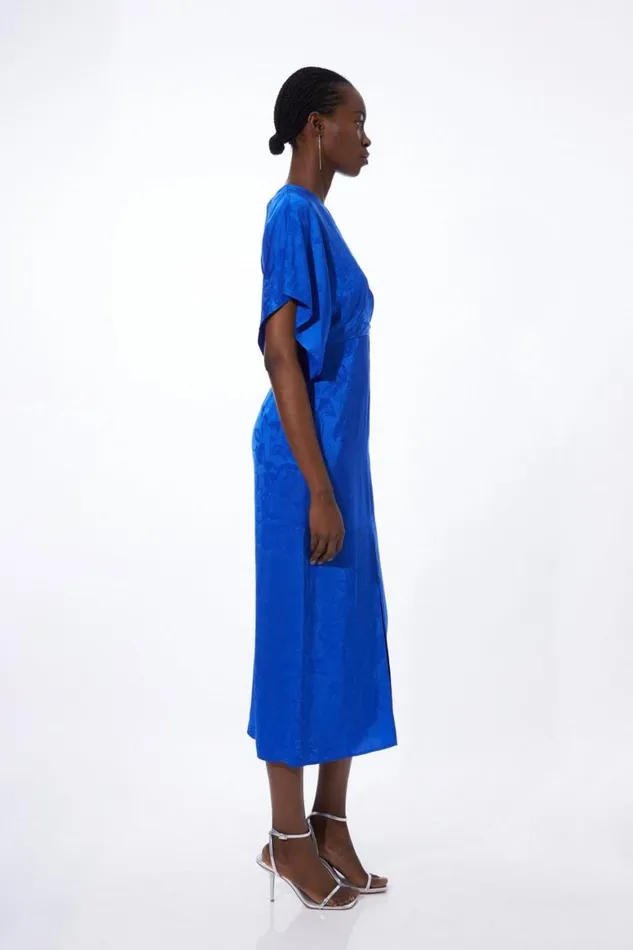 Dresses Women Karen Millen Petite Premium Jacquard Woven Midaxi Sleeve Dress Blue
