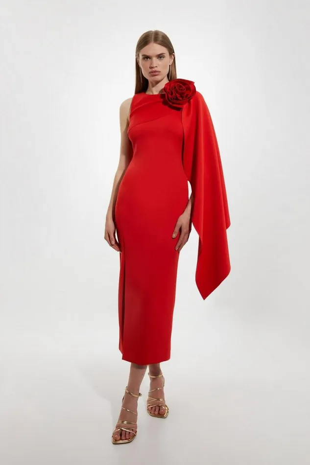 Dresses Women Karen Millen Petite Scuba Crepe Dramatic Rosette Woven Cape Midi Dress Red Dresses Women Karen Millen Petite Scuba Crepe Dramatic Rosette Woven Cape Midi Dress Red