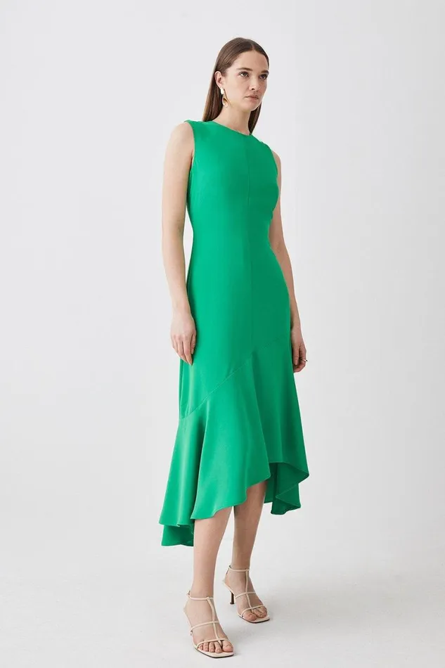 Dresses Women Karen Millen Petite Soft Tailored Sleeveless High Low Midi Dress Green