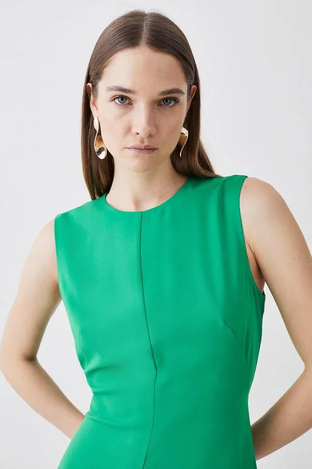 Dresses Women Karen Millen Petite Soft Tailored Sleeveless High Low Midi Dress Green