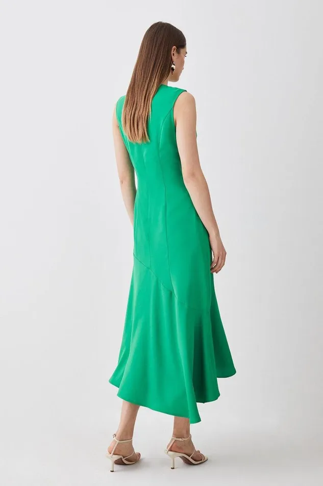 Dresses Women Karen Millen Petite Soft Tailored Sleeveless High Low Midi Dress Green