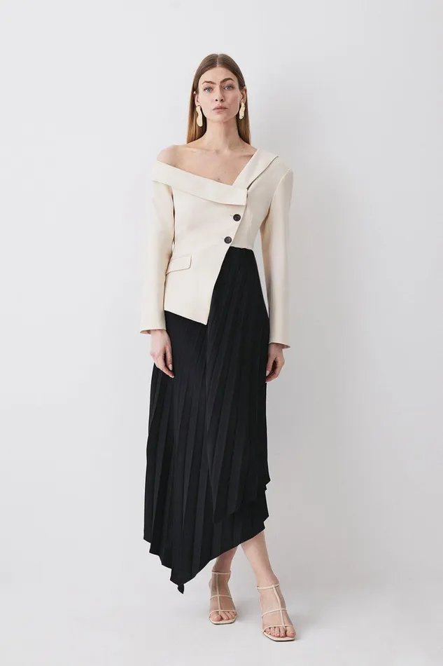 Dresses Women Karen Millen Petite Tailored Crepe Asymmetric Pleated Midi Dress Black