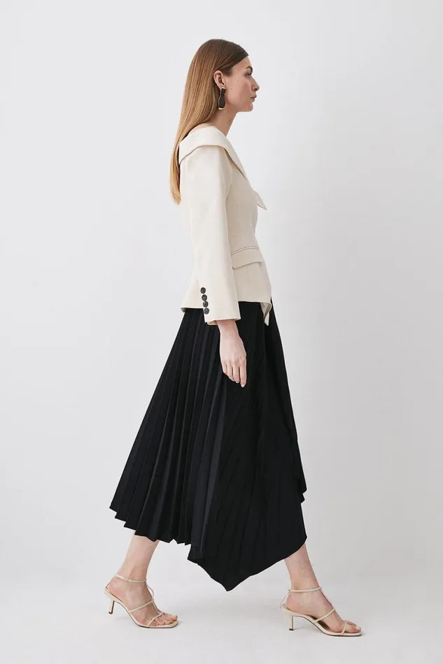 Dresses Women Karen Millen Petite Tailored Crepe Asymmetric Pleated Midi Dress Black