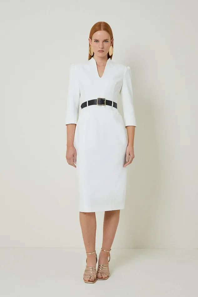Dresses Women Karen Millen Petite Tailored Structured Crepe High Neck Belted Pencil Dress Ivory Dresses Women Karen Millen Petite Tailored Structured Crepe High Neck Belted Pencil Dress Ivory