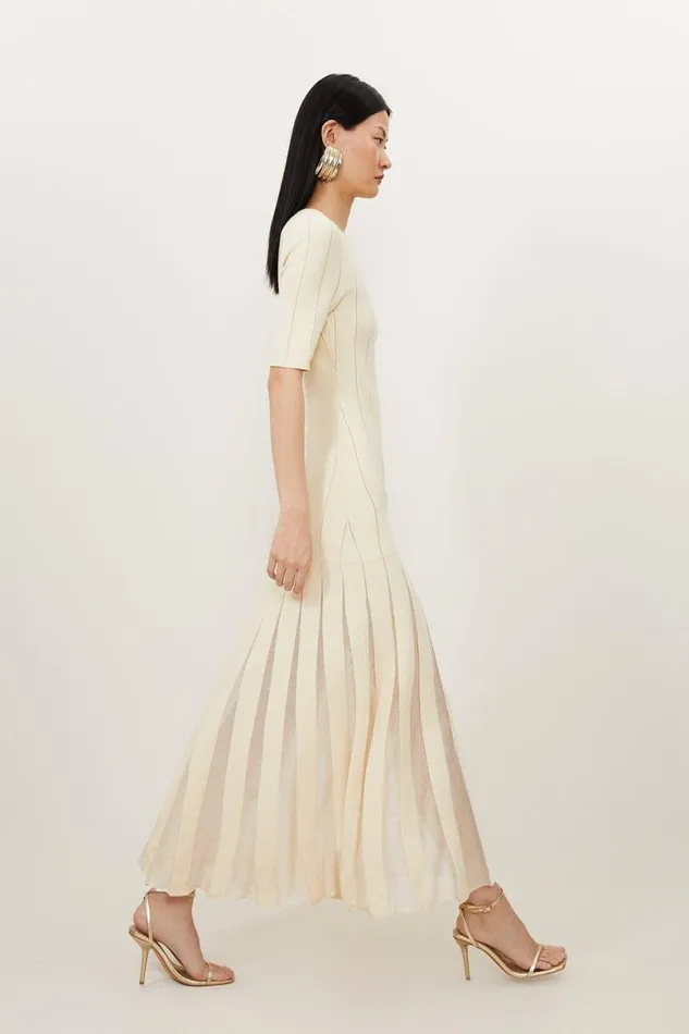 Dresses Women Karen Millen Petite Viscose Blend Filament Full Skirt Knit Midi Dress Ivory