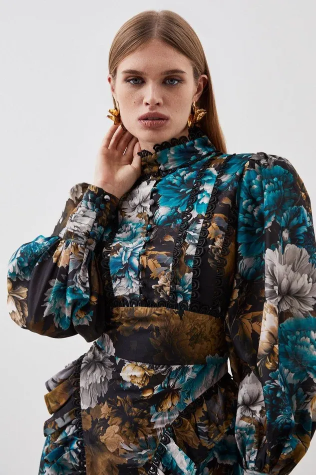 Dresses Women Karen Millen Petite Winter Floral Printed Woven Mini Dress Floral