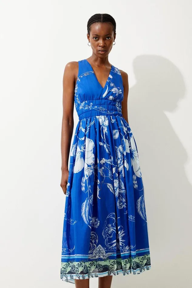 Dresses Women Karen Millen Placed Floral Silk Cotton Maxi Dress Floral