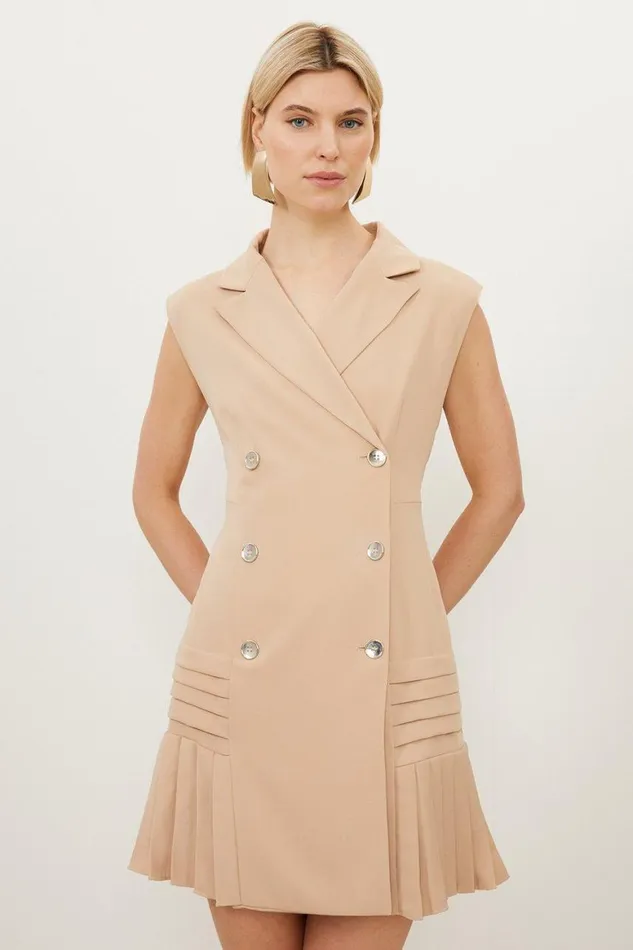 Dresses Women Karen Millen Pleated Button Detail Woven Sleeveless Mini Dress Nude