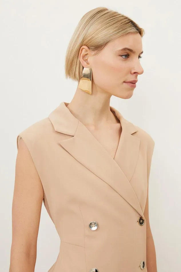Dresses Women Karen Millen Pleated Button Detail Woven Sleeveless Mini Dress Nude
