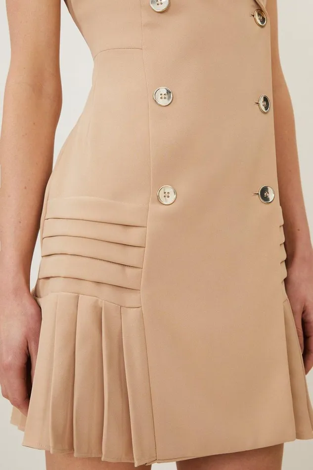 Dresses Women Karen Millen Pleated Button Detail Woven Sleeveless Mini Dress Nude