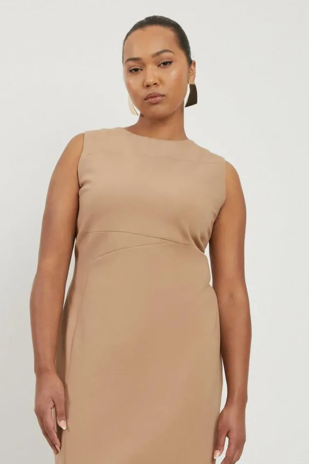 Dresses Women Karen Millen Plus Size Compact Stretch Tailored Pencil Midi Dress Camel
