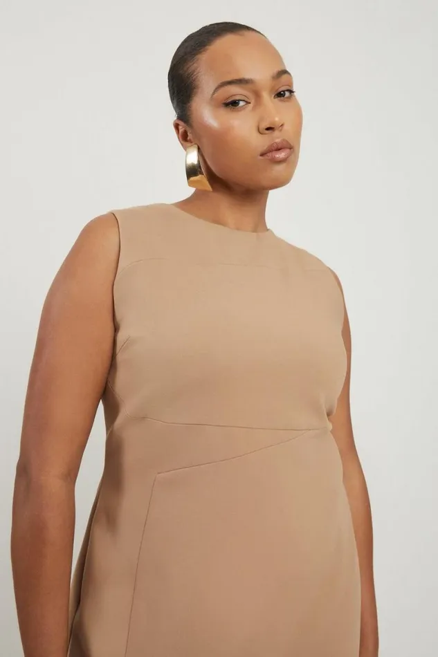 Dresses Women Karen Millen Plus Size Compact Stretch Tailored Pencil Midi Dress Camel
