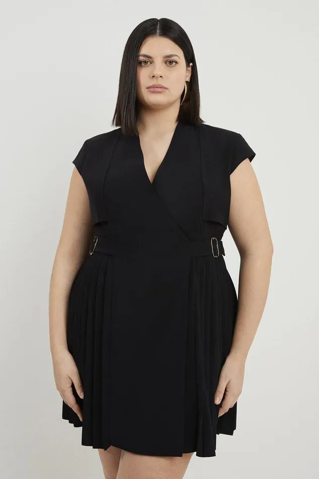 Dresses Women Karen Millen Plus Size Tailored Crepe Pleated Collarless Mini Dress Black Dresses Women Karen Millen Plus Size Tailored Crepe Pleated Collarless Mini Dress Black