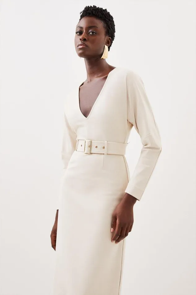 Dresses Women Karen Millen Ponte Belted Midi Dress Cream