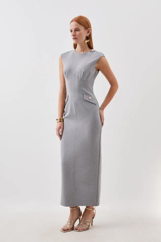 Dresses Women Karen Millen Ponte Structured Pencil Midi Dress Grey Marl