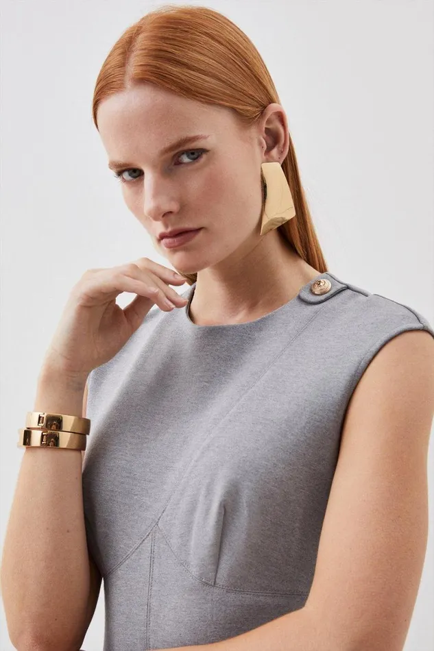 Dresses Women Karen Millen Ponte Structured Pencil Midi Dress Grey Marl