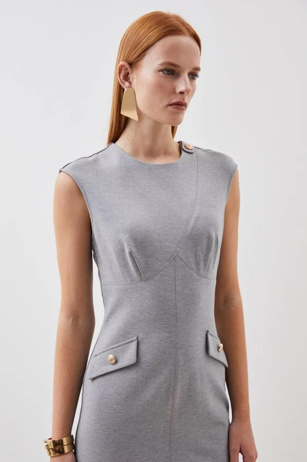Dresses Women Karen Millen Ponte Structured Pencil Midi Dress Grey Marl