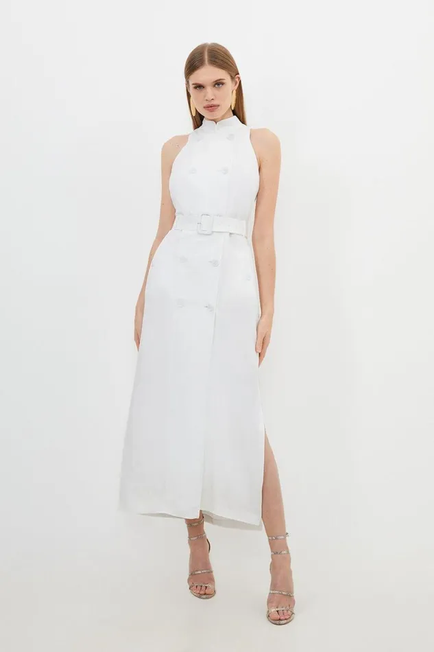 Dresses Women Karen Millen Premium Tailored Linen Double Breasted Belted Midi Dress Ivory Dresses Women Karen Millen Premium Tailored Linen Double Breasted Belted Midi Dress Ivory