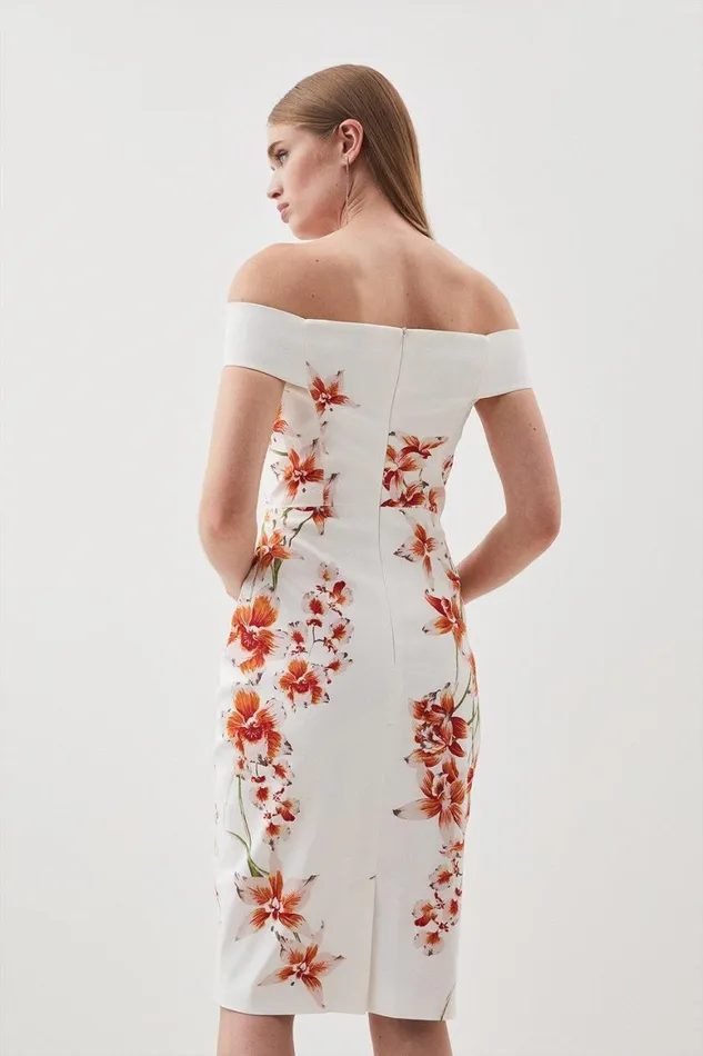 Dresses Women Karen Millen Printed Orchid Italian Signature Stretch Bardot Midi Dress Multi
