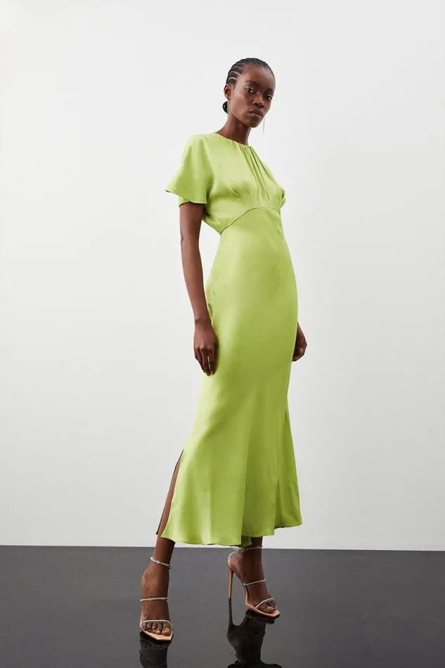 Dresses Women Karen Millen Satin Woven Crepe Maxi Dress Green