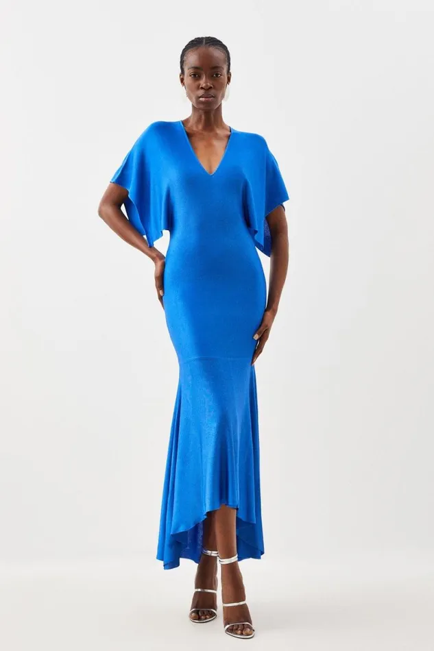 Dresses Women Karen Millen Slinky Viscose Knit Kimono Sleeve Midaxi Dress Cobalt